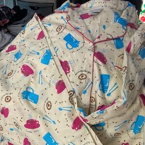 Women’s Vintage Bobbie Brooks   Coffee Print Pajama Set - Cream with Blue & Pink
